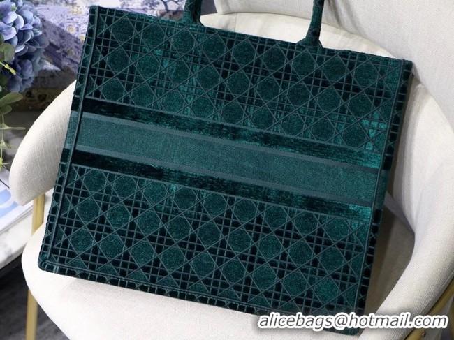 Good Quality DIOR BOOK TOTE green Cannage Embroidered Velvet M1286Z