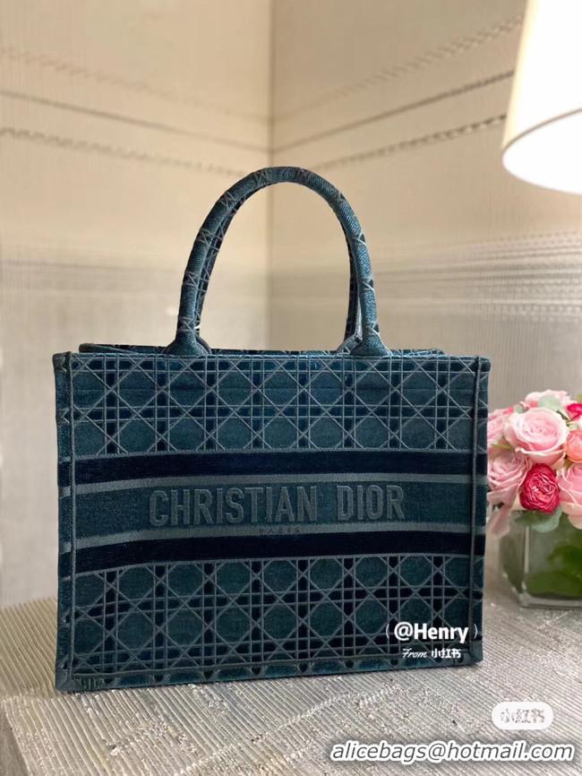 Famous Brand DIOR BOOK TOTE green Cannage Embroidered Velvet M1287Z