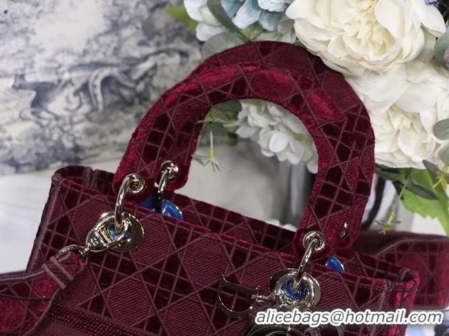 Classic MEDIUM LADY D-LITE BAG Burgundy Cannage Embroidered Velvet M0565OW