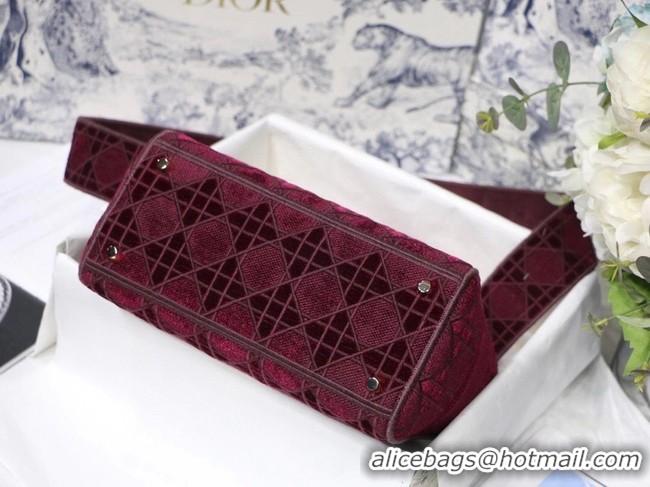 Classic MEDIUM LADY D-LITE BAG Burgundy Cannage Embroidered Velvet M0565OW