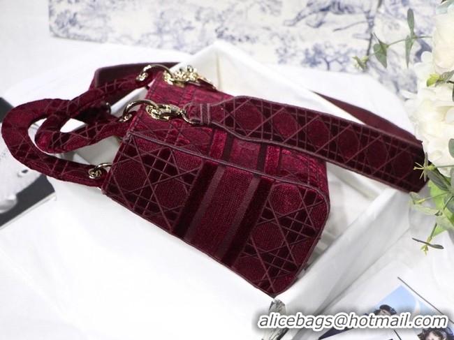 Classic MEDIUM LADY D-LITE BAG Burgundy Cannage Embroidered Velvet M0565OW