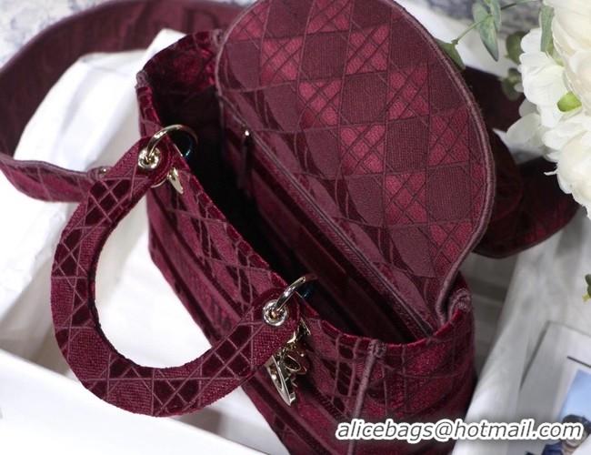 Classic MEDIUM LADY D-LITE BAG Burgundy Cannage Embroidered Velvet M0565OW