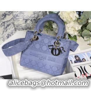 Good Product MEDIUM LADY D-LITE BAG Denim Blue Cannage Embroidery M0565OR