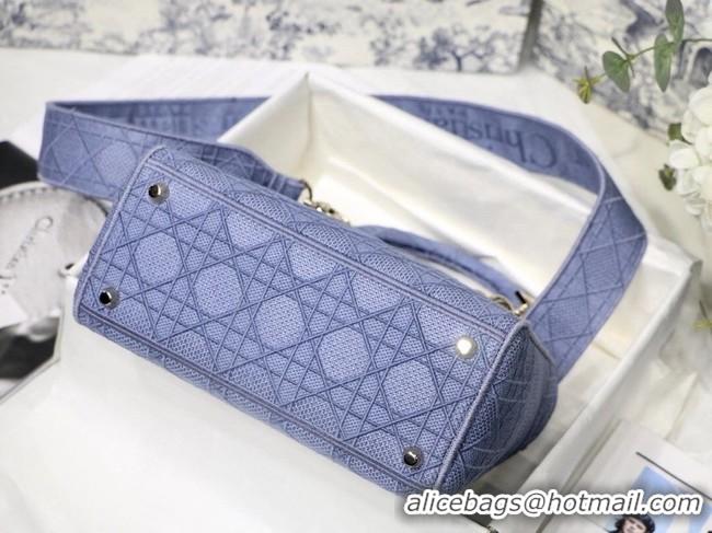 Good Product MEDIUM LADY D-LITE BAG Denim Blue Cannage Embroidery M0565OR