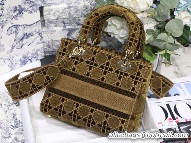 Pretty Style MEDIUM LADY D-LITE BAG Brown Cannage Embroidered Velvet M0565OW