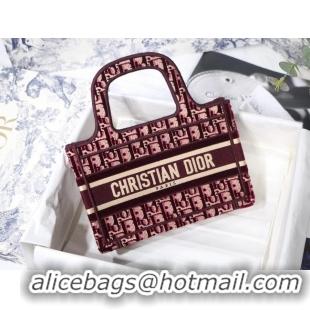 Discount MINI DIORAMOUR DIOR BOOK TOTE Burgundy Cannage Embroidered Velvet S5475ZB