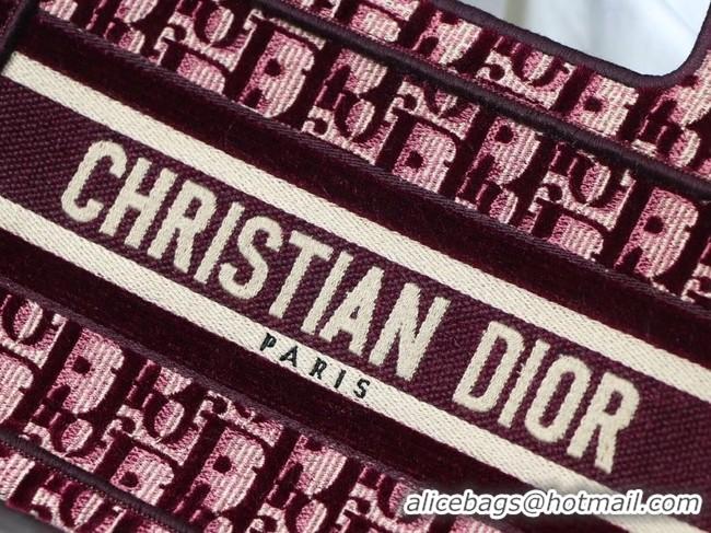 Discount MINI DIORAMOUR DIOR BOOK TOTE Burgundy Cannage Embroidered Velvet S5475ZB