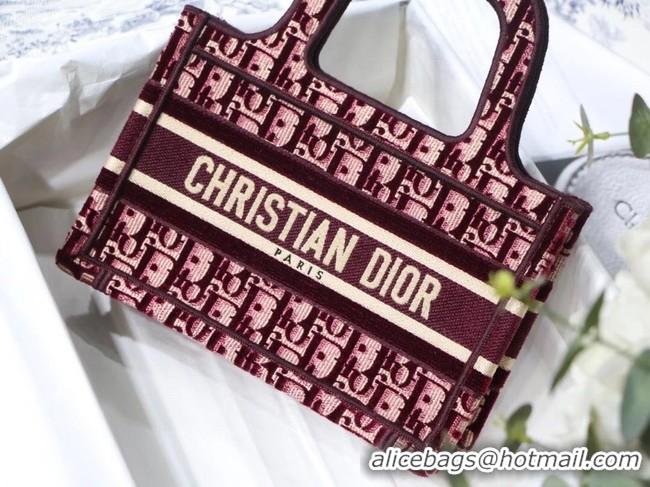 Discount MINI DIORAMOUR DIOR BOOK TOTE Burgundy Cannage Embroidered Velvet S5475ZB