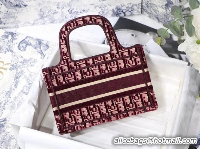 Discount MINI DIORAMOUR DIOR BOOK TOTE Burgundy Cannage Embroidered Velvet S5475ZB