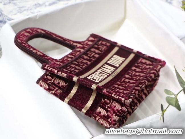 Discount MINI DIORAMOUR DIOR BOOK TOTE Burgundy Cannage Embroidered Velvet S5475ZB