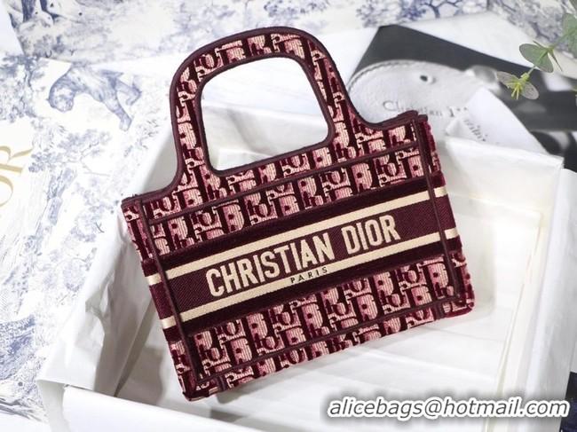 Discount MINI DIORAMOUR DIOR BOOK TOTE Burgundy Cannage Embroidered Velvet S5475ZB