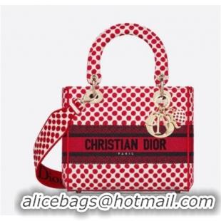 Promotional MEDIUM LADY D-LITE DIORAMOUR BAG Red Dior Dots Embroidery M0565OBB