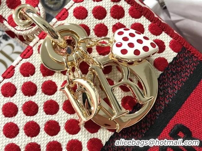 Promotional MEDIUM LADY D-LITE DIORAMOUR BAG Red Dior Dots Embroidery M0565OBB