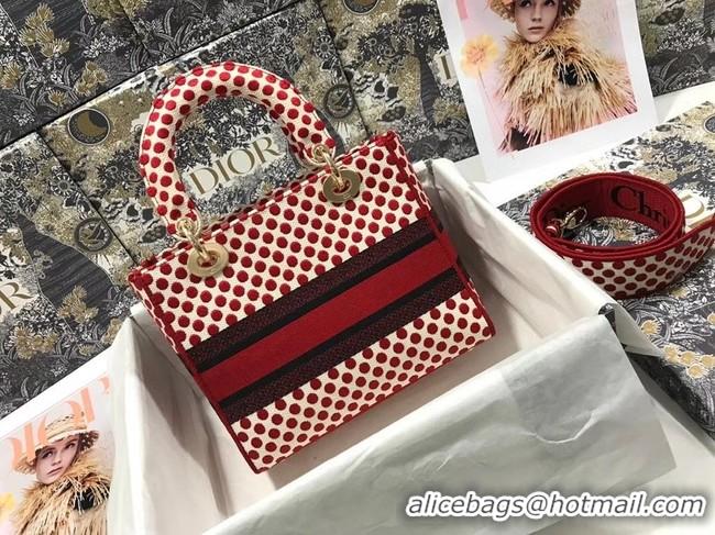 Promotional MEDIUM LADY D-LITE DIORAMOUR BAG Red Dior Dots Embroidery M0565OBB