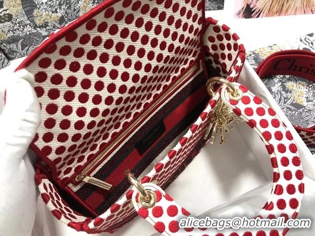 Promotional MEDIUM LADY D-LITE DIORAMOUR BAG Red Dior Dots Embroidery M0565OBB