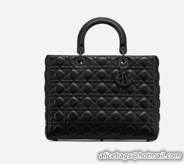 New Style LARGE LADY DIOR BAG Black Ultramatte Cannage Calfskin M0566SL