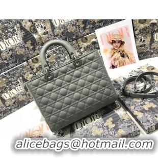 Super Quality LARGE LADY DIOR BAG Gray Ultramatte Cannage Calfskin M0566SL