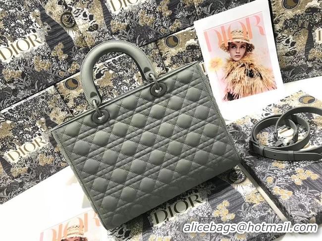 Super Quality LARGE LADY DIOR BAG Gray Ultramatte Cannage Calfskin M0566SL