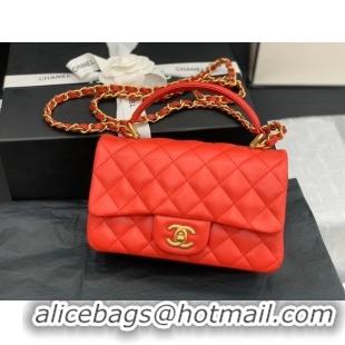 High Quality Chanel small tote bag Sheepskin & Gold-Tone Metal AS8816 red