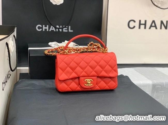 High Quality Chanel small tote bag Sheepskin & Gold-Tone Metal AS8816 red