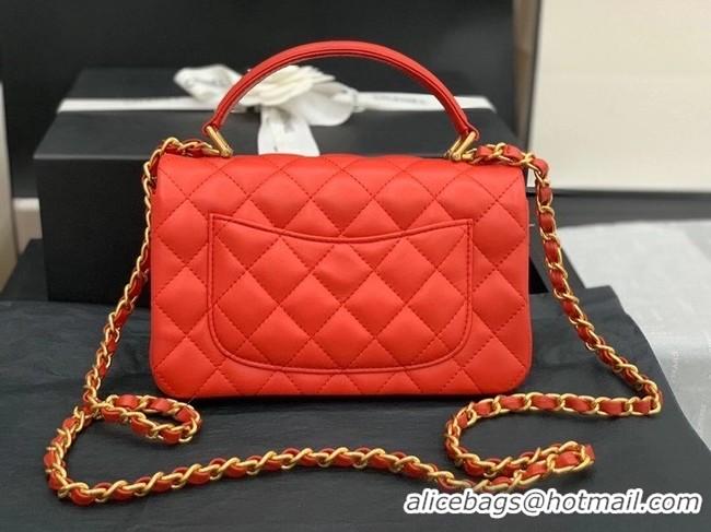 High Quality Chanel small tote bag Sheepskin & Gold-Tone Metal AS8816 red