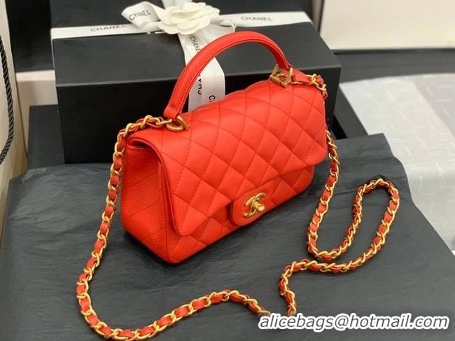 High Quality Chanel small tote bag Sheepskin & Gold-Tone Metal AS8816 red