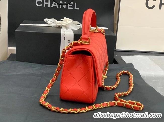 High Quality Chanel small tote bag Sheepskin & Gold-Tone Metal AS8816 red