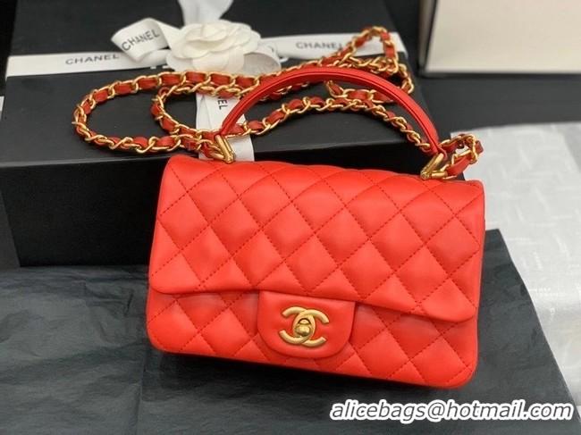 High Quality Chanel small tote bag Sheepskin & Gold-Tone Metal AS8816 red