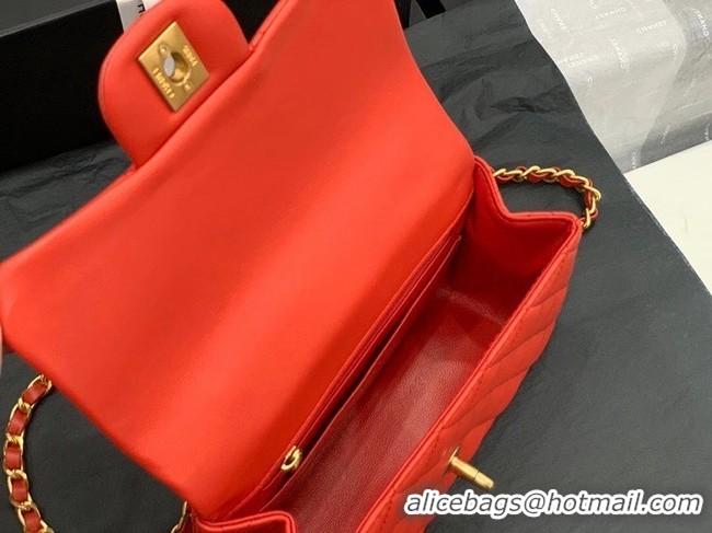 High Quality Chanel small tote bag Sheepskin & Gold-Tone Metal AS8816 red