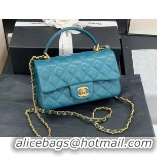 Discount Fashion Chanel small tote bag Sheepskin & Gold-Tone Metal AS8816 blue