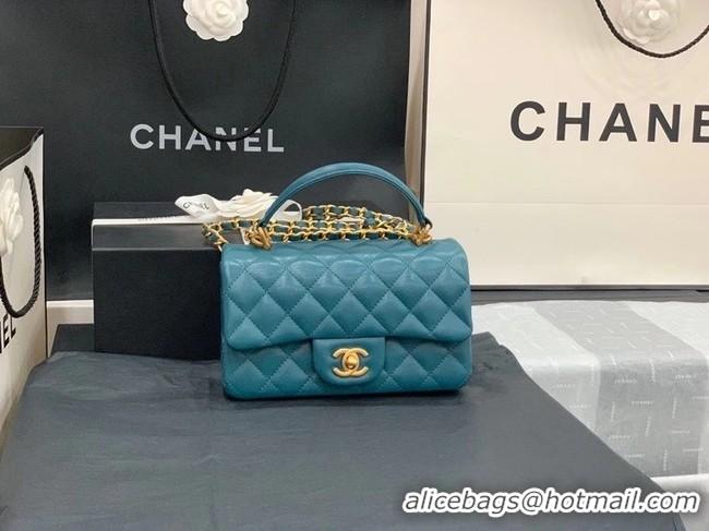 Discount Fashion Chanel small tote bag Sheepskin & Gold-Tone Metal AS8816 blue