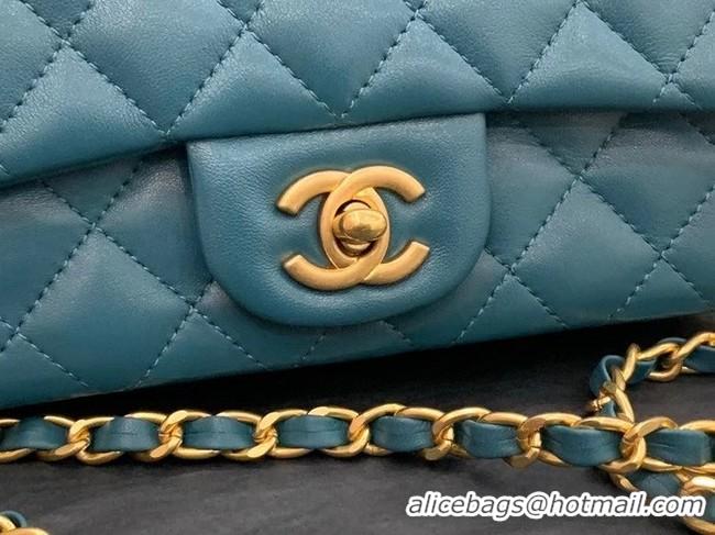 Discount Fashion Chanel small tote bag Sheepskin & Gold-Tone Metal AS8816 blue