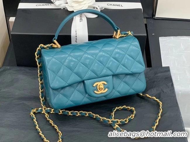 Discount Fashion Chanel small tote bag Sheepskin & Gold-Tone Metal AS8816 blue