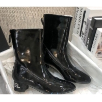 Stylish Chanel Patent Leather Crystal Heel 35mm Short Boots 92234 Black