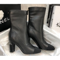 Luxury Chanel Calfskin Crystal Heel 85mm Short Boots Black 92236