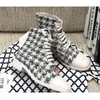 Best Grade Chanel Checked Tweed Lace-up Short Boots 92240 Black/White