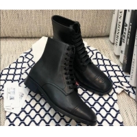 Stylish Chanel Calfskin Lace-up Short Boots 92243 Black