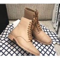 Good Quality Chanel Calfskin Lace-up Short Boots 92243 Apricot