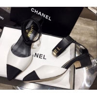 Grade Quality Chanel Lambskin Pumps with Golden Letters Strap 92303 White