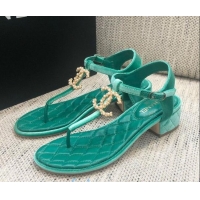 Top Grade Chanel Quilted Lambskin Heel Thong Sandals G36402 Green 2020