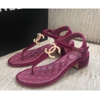 Classic Hot Chanel Quilted Lambskin Heel Thong Sandals G36402 Fuchsia Pink 2020