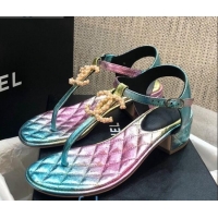 Stylish Chanel Fantasy Goatskin Heel Thong Sandals G36402 Multicolor 2020