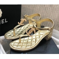 Top Design Chanel Laminated Lambskin Heel Thong Sandals G36402 Gold 2020