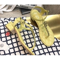 Luxury Chanel Lambskin Heel Thong Sandals with Chain Charm G36402 Yellow 2020 