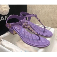 Hot Style Chanel Lambskin Heel Thong Sandals with Chain Charm G36402 Purple 2020