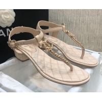 Good Looking Chanel Lambskin Heel Thong Sandals with Chain Charm G36402 Nude 2020