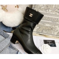 Good Quality Chanel Calfskin Foldover Short Boots 45mm 92460 Black