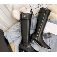 Unique Style Chanel Calfskin Foldover High Boots Black 45mm 92464