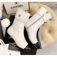 Pretty Style Chanel Crinkled Leather Foldover Short Boots 45mm White 92466