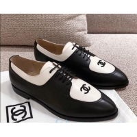 Classic Hot Chanel Virgin Patchwork Calfskin Lace-up Shoe 92717 Black